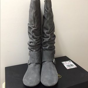 Fabulosity Bonzai Tall Gray Suede Boots